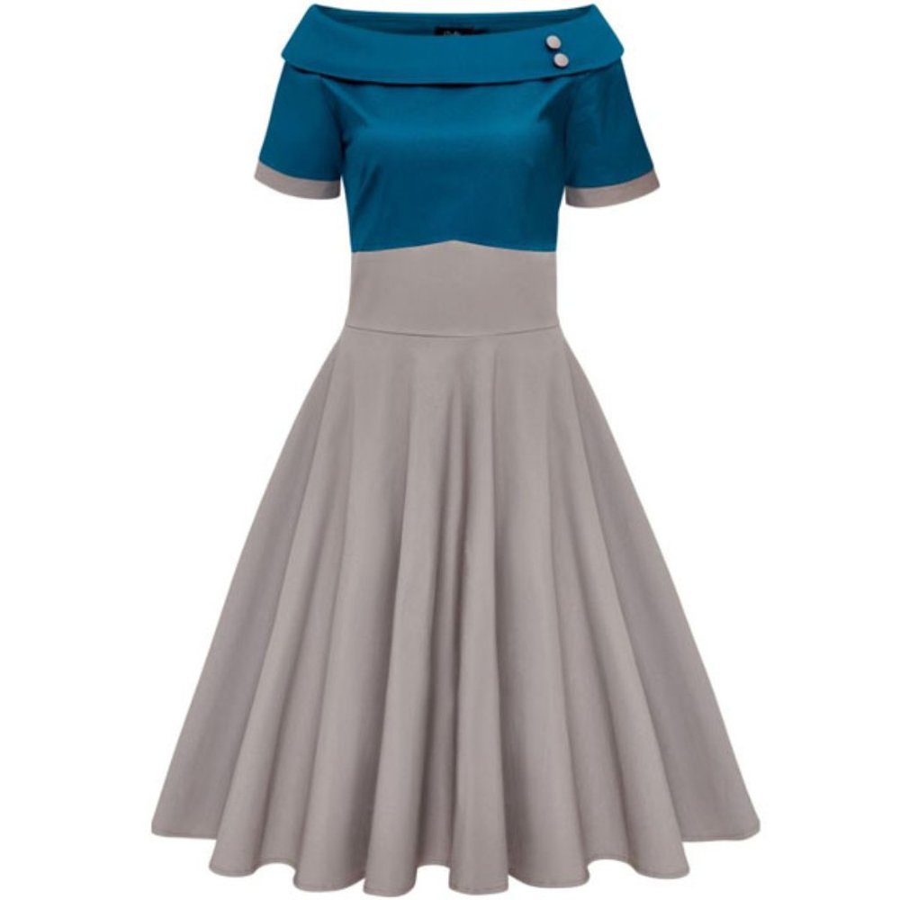 Darlene Sexy Retro Modcloth Blue Grey Swing Dress